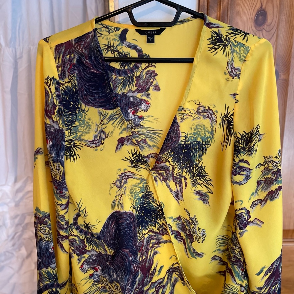 Guess Yellow Artistic Print Wrap Top